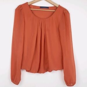 Chiffon Bubble Sleeve Lined Bubble Hem Blouse XS